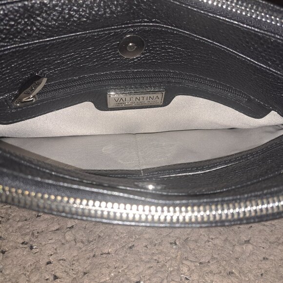 VALENTINA-Italia-Black Pebbled Leather Shoulder/Crossbody-Dbl Zip/Magnet-NM - Picture 6 of 8